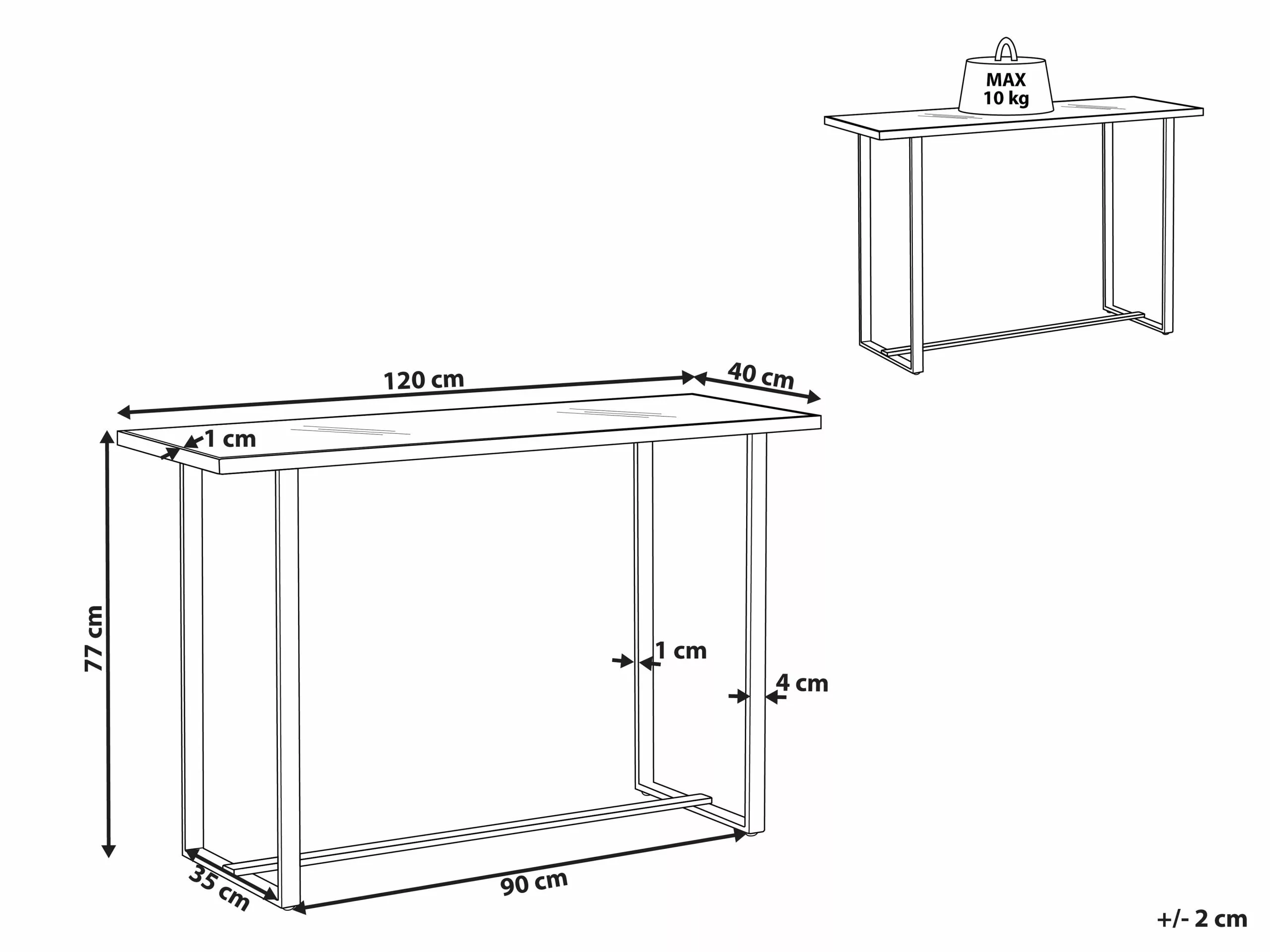 Beliani Consola De Vidrio Templado Blanco/plateado 120 X 40 Cm PLANO - Imagen 7