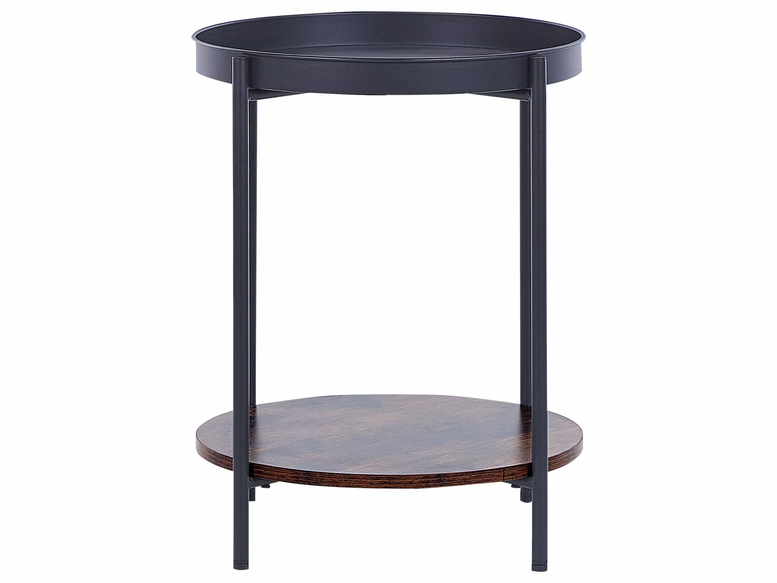 Beliani Mesa Auxiliar De Metal Negro/madera Oscura ⌀ 41 Cm BORDEN - Imagen 4