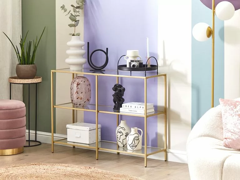 Beliani Consola De Vidrio Templado Transparente/dorado 100 X 30 Cm ORETTA - Imagen 2