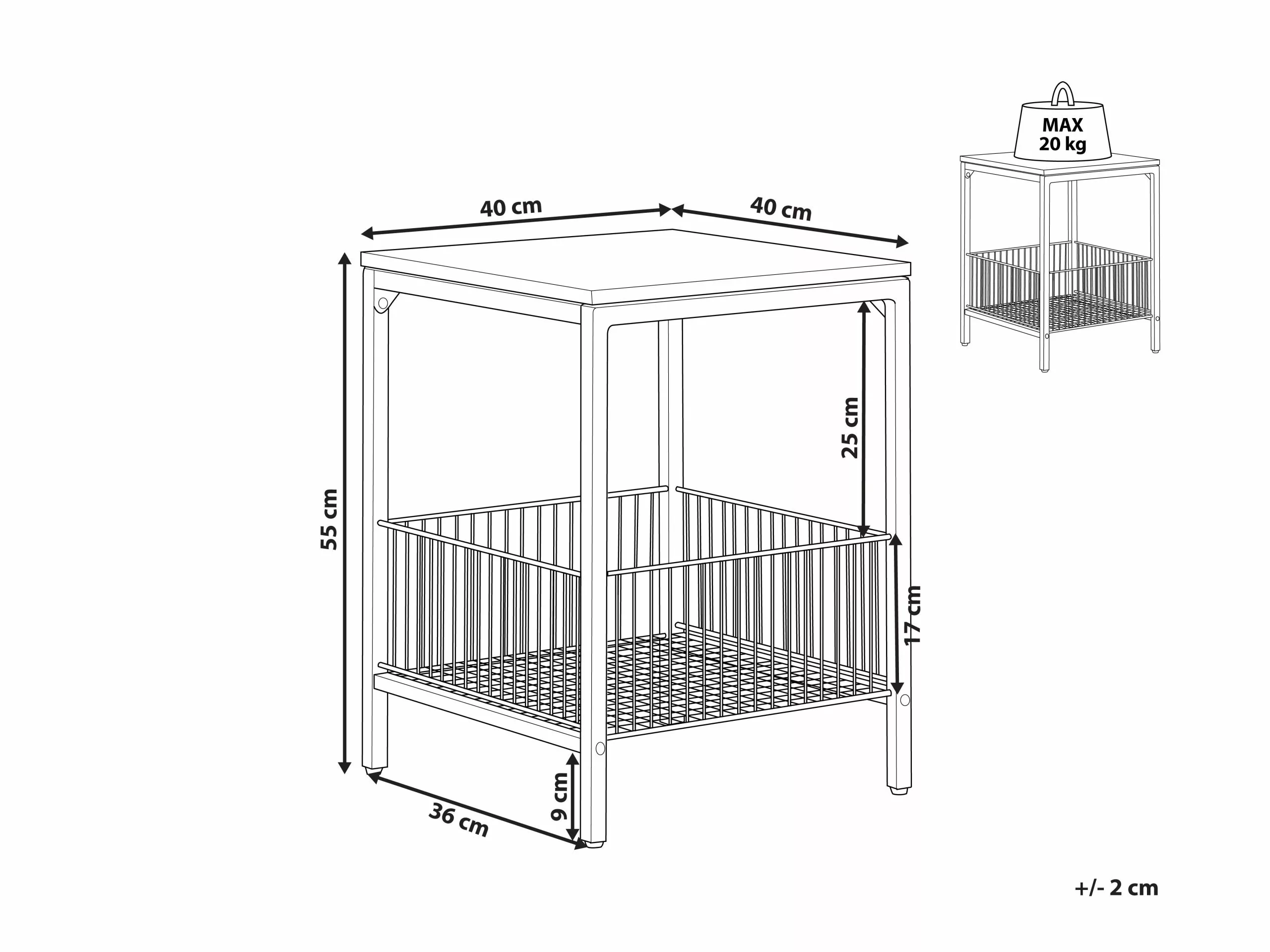 Beliani Mesa Auxiliar Madera Oscura/negro 40 X 40 Cm KENNER - Imagen 8