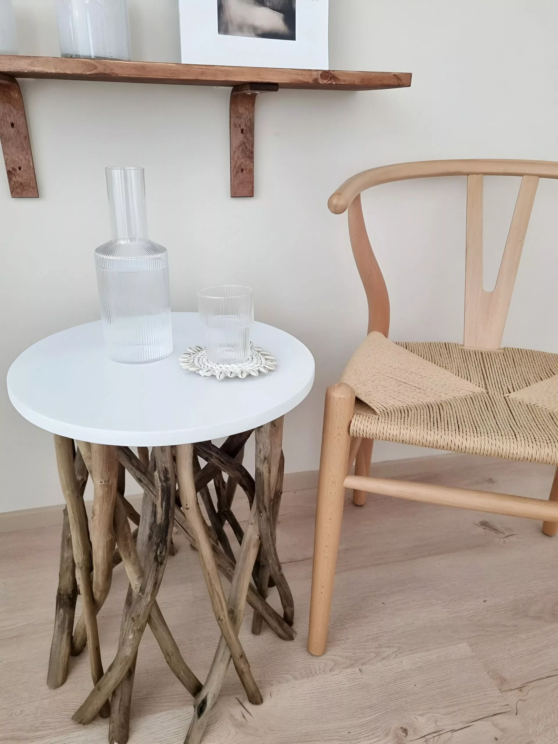 Beliani Mesa Auxiliar Blanco/madera Oscura ⌀ 40 Cm HOUMA - Imagen 4