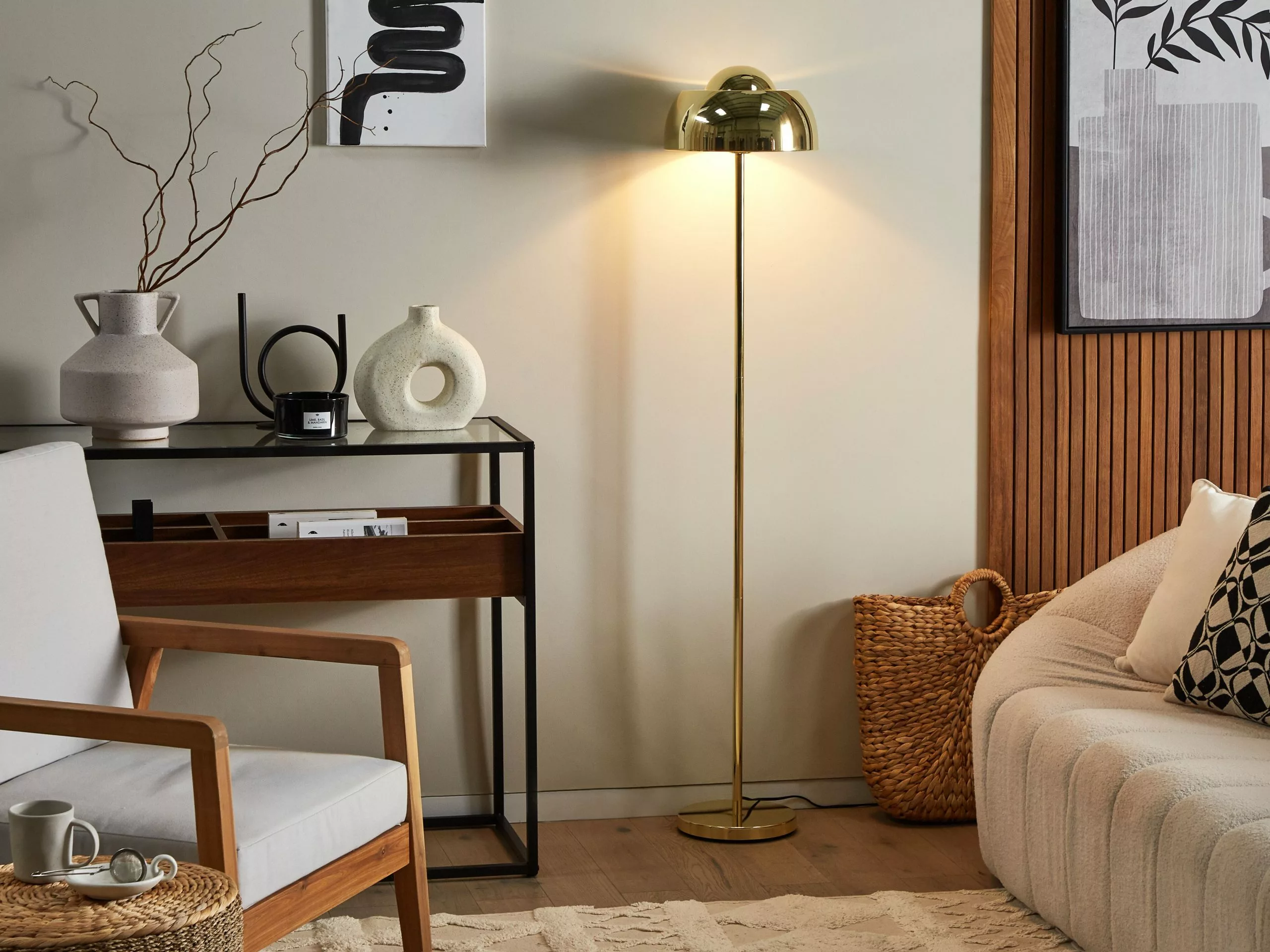 Beliani Consola De Vidrio Templado/metal Negro/madera Oscura 110 X 40 Cm WACO - Imagen 3