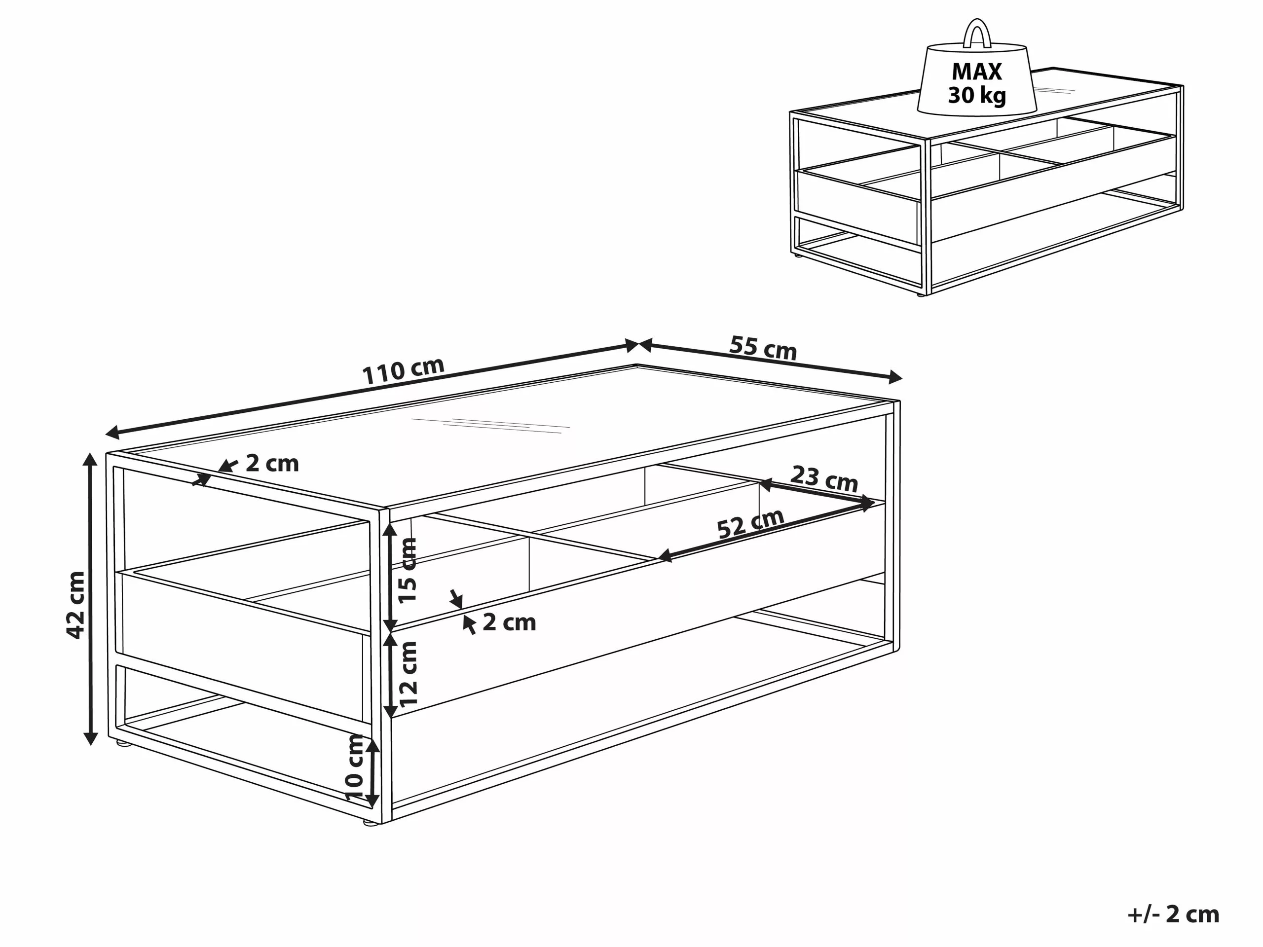Beliani Mesa De Centro De Vidrio Templado/metal Negro/madera Oscura 110 X 55 Cm WACO - Imagen 10