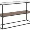 Beliani Consola De Vidrio Templado/metal Negro/madera Oscura 122 X 40 Cm TAOS
