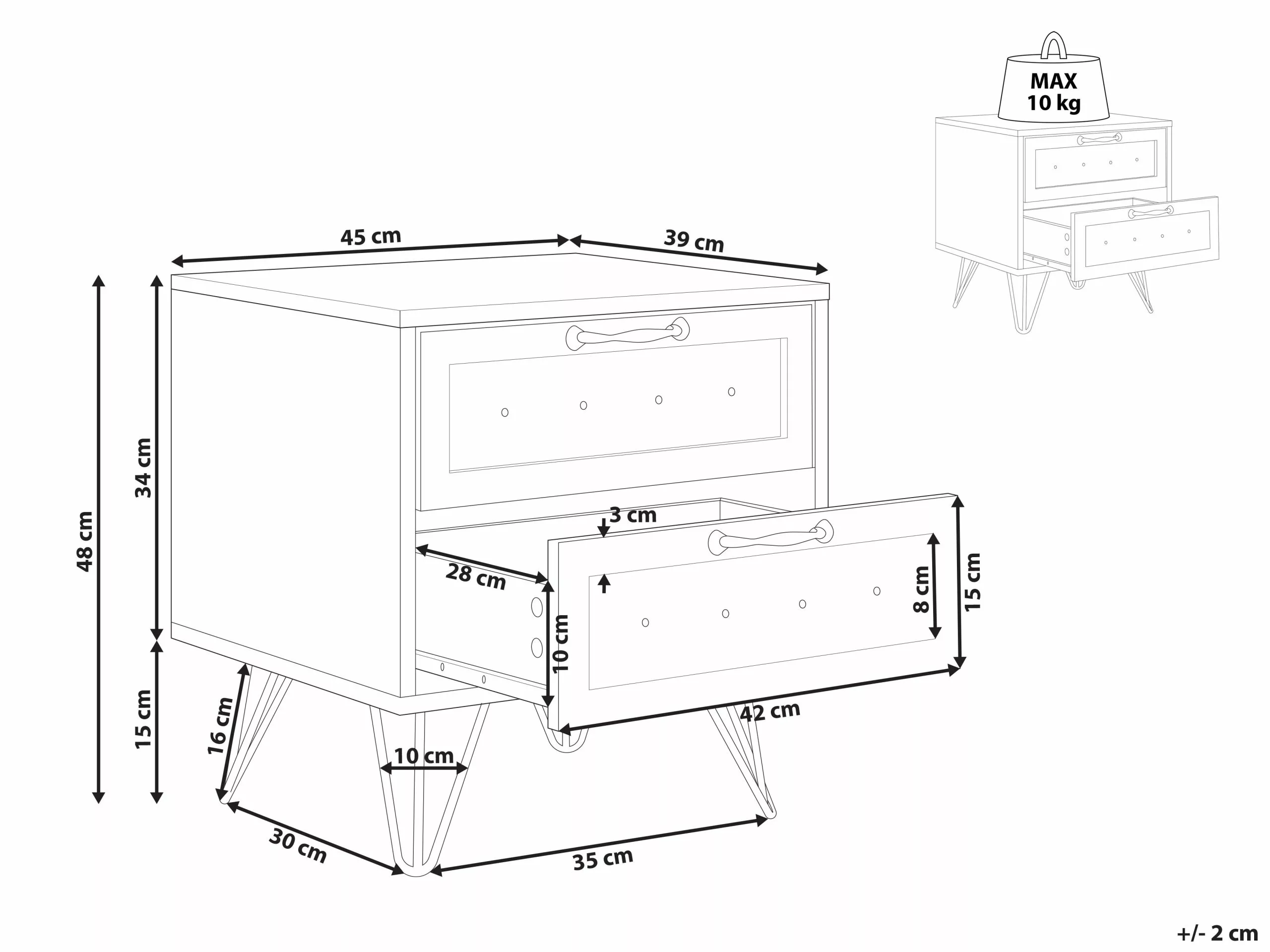 Beliani Mesa De Noche Madera Oscura/negro 45 X 39 Cm ARKAN - Imagen 10