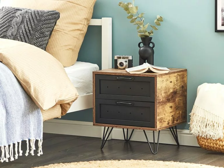 Beliani Mesa De Noche Madera Oscura/negro 45 X 39 Cm ARKAN - Imagen 2