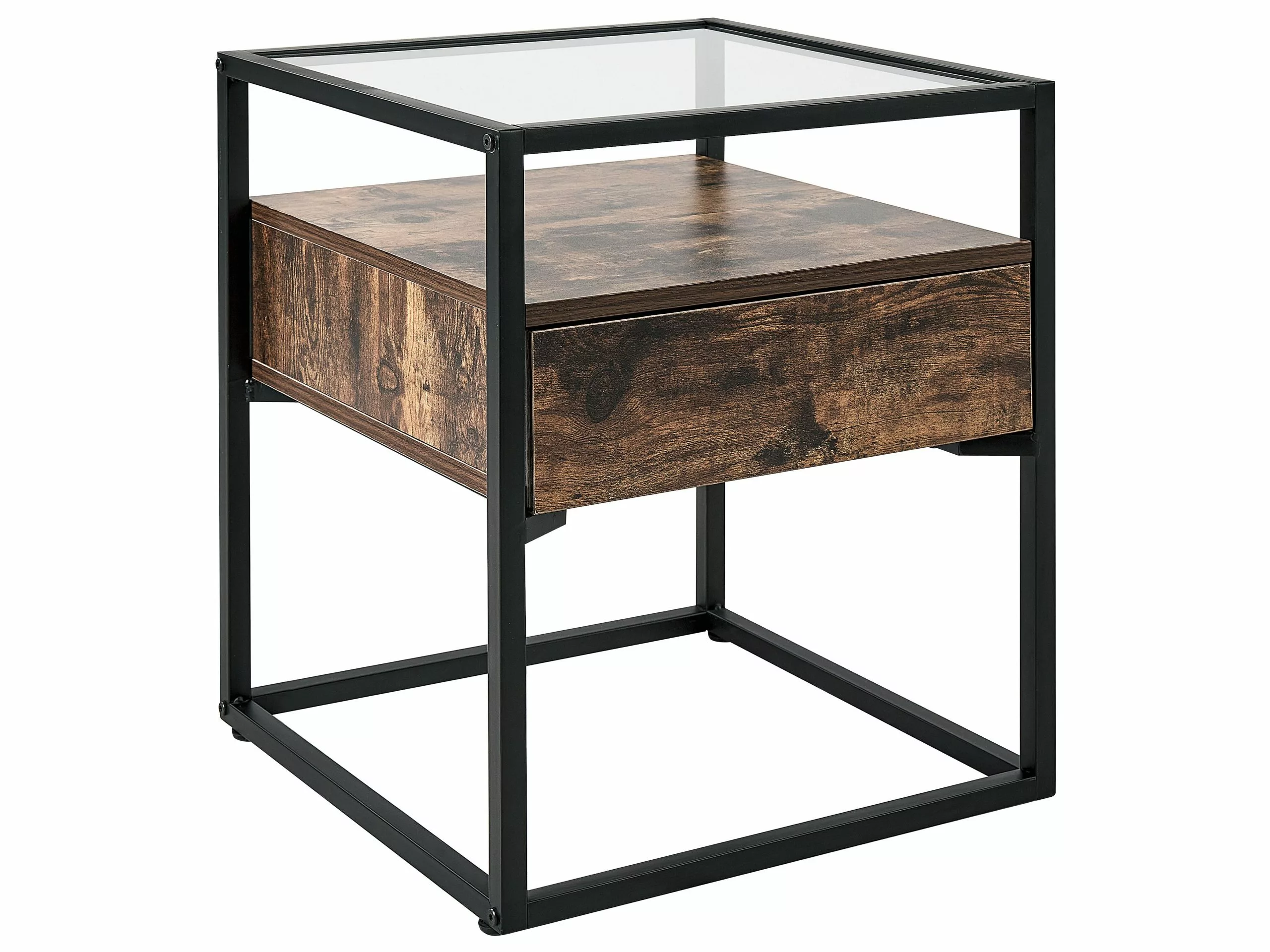 Beliani Mesa Auxiliar Madera Oscura/negro 43 X 43 Cm MAUK