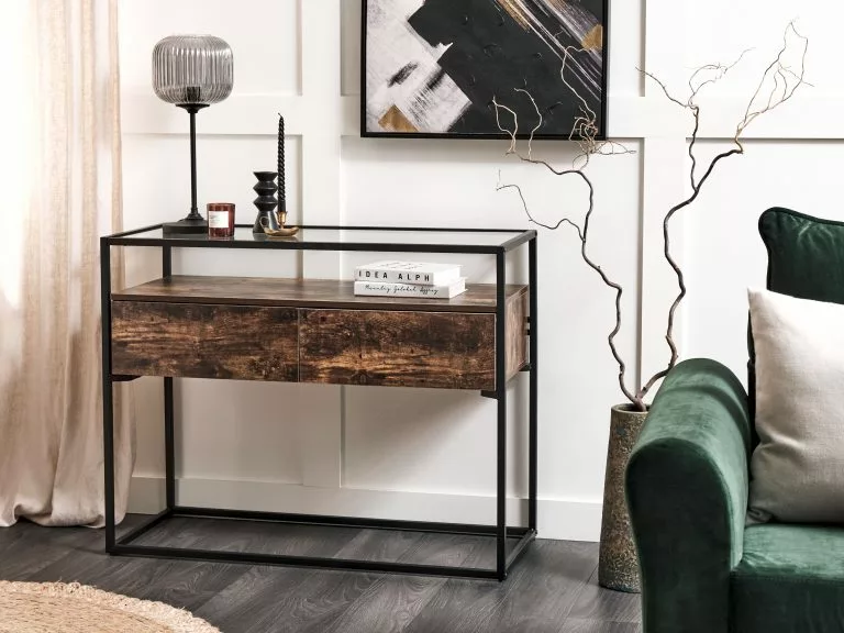 Beliani Consola Madera Oscura/negro 100 X 40 Cm MAUK - Imagen 2