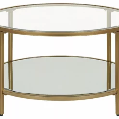 Beliani Mesa De Centro De Vidrio Templado Transparente/dorado ⌀ 70 Cm BIRNEY