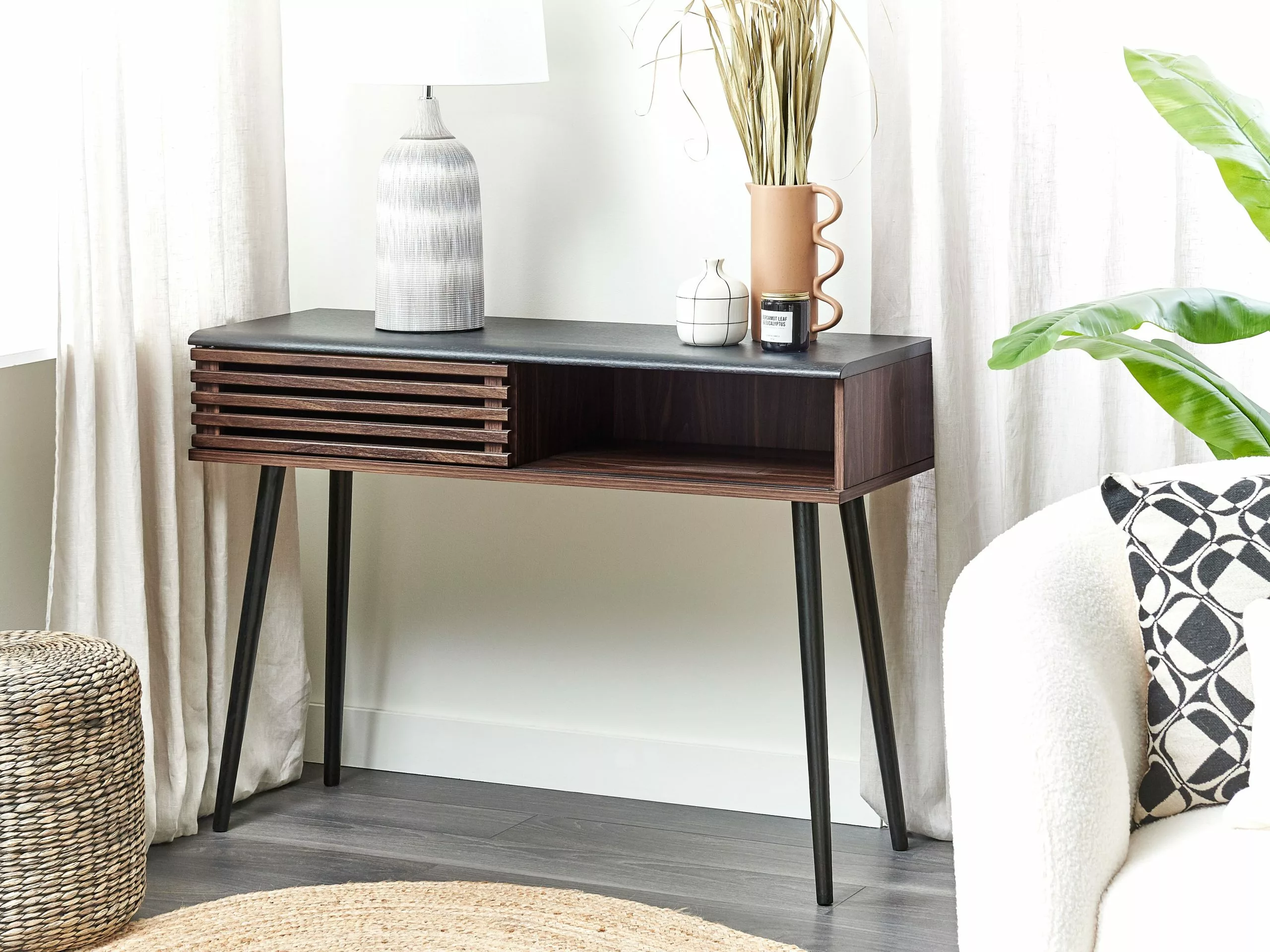 Beliani Consola Madera Oscura/negro 110 X 40 Cm PERTH - Imagen 2