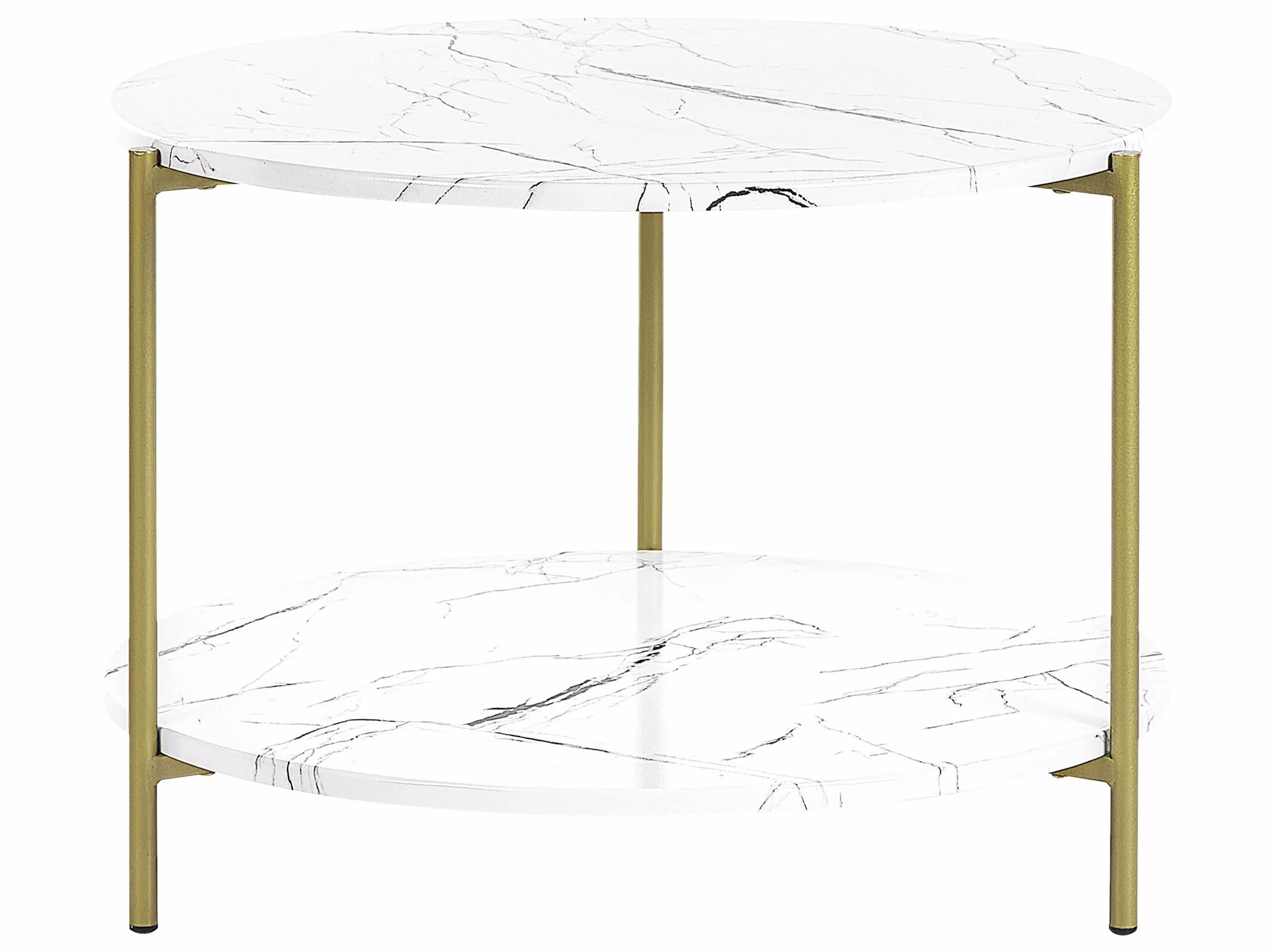 Beliani Mesa De Centro Blanco/dorado ø 60 Cm REVA