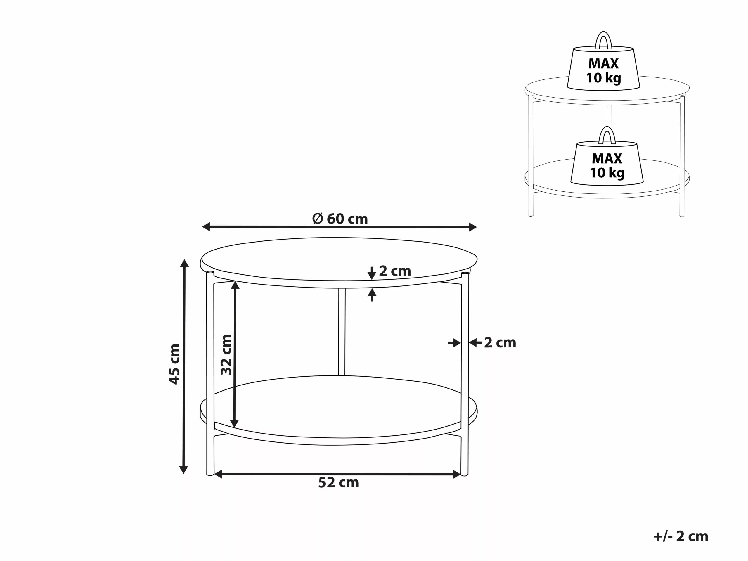 Beliani Mesa De Centro Blanco/dorado ø 60 Cm REVA - Imagen 6