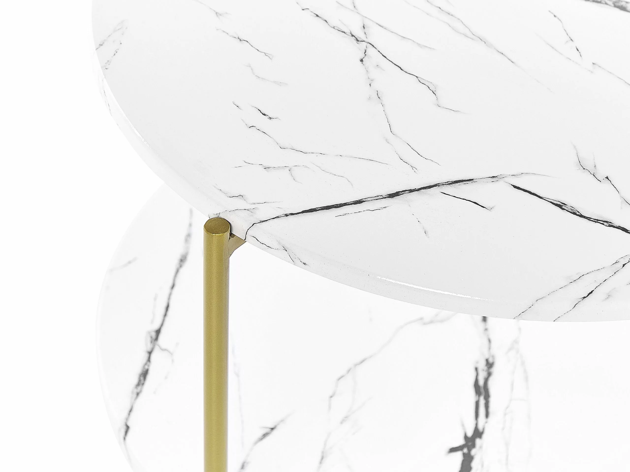 Beliani Mesa Auxiliar Blanco/dorado ø 40 Cm REVA - Imagen 3