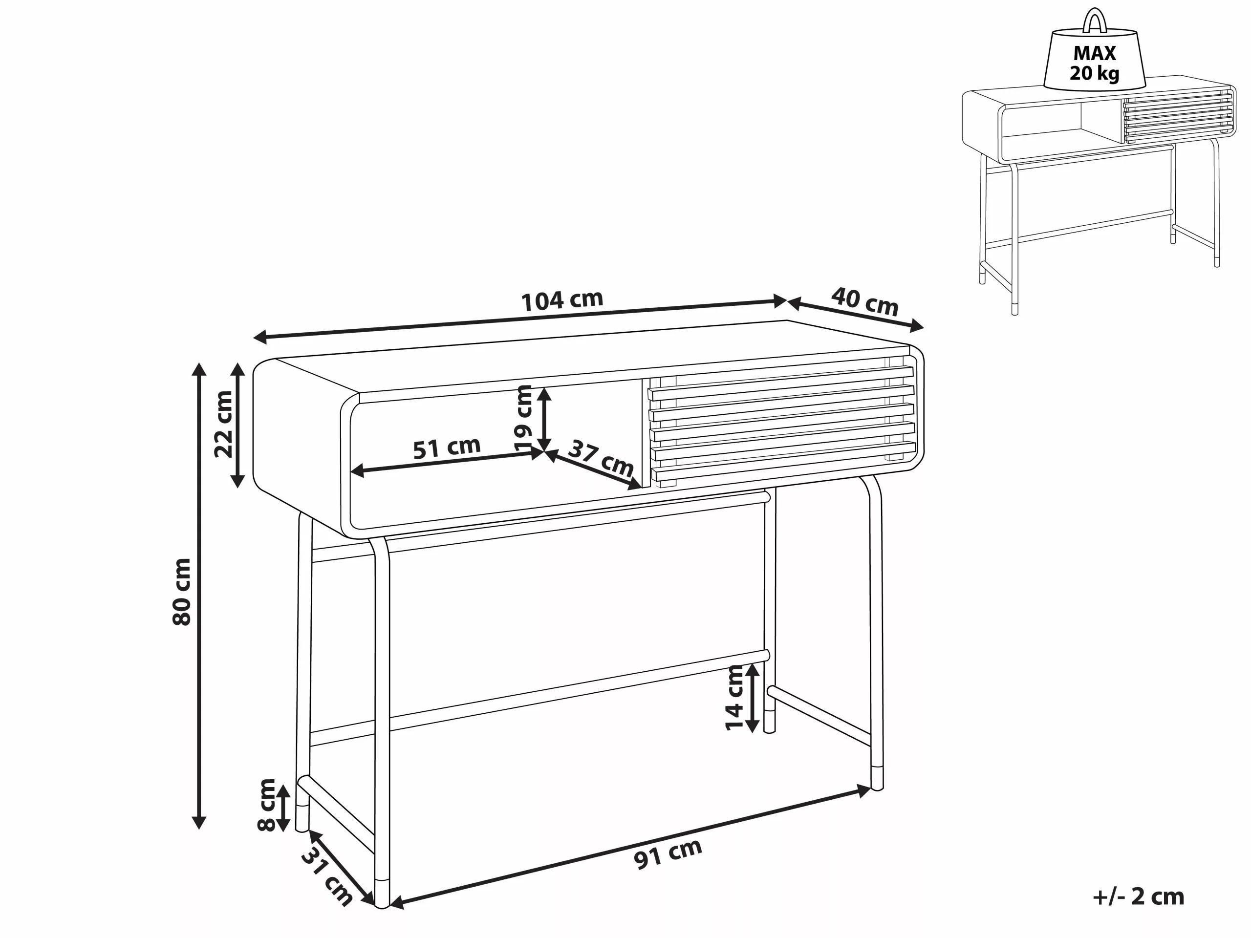 Beliani Consola Blanco/negro/madera Oscura 104 X 40 Cm RIFLE - Imagen 10