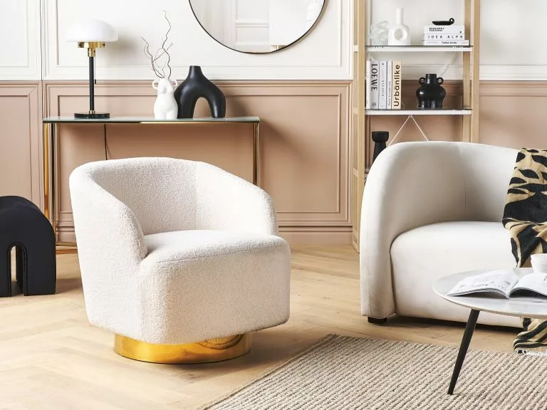 Beliani Sillón Blanco Crema/dorado LAVIK - Imagen 2
