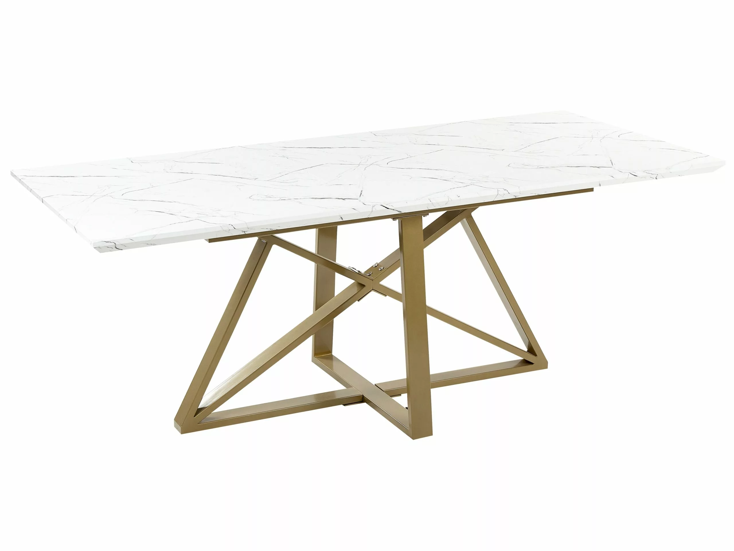 Beliani Mesa De Comedor Extensible Blanco/dorado 160/200 X 90 Cm MAXIMUS - Imagen 5