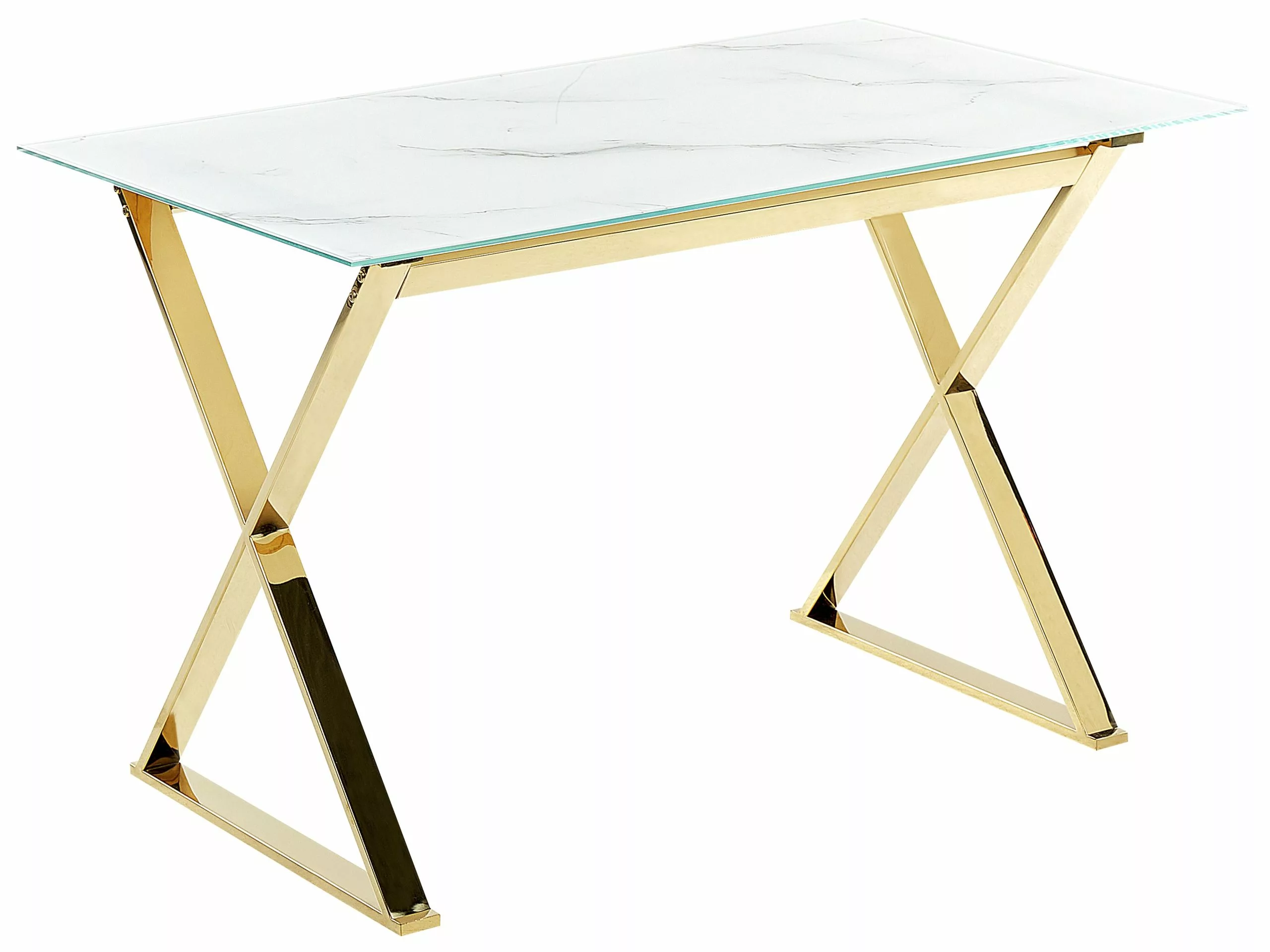 Beliani Mesa De Comedor De Vidrio Templado Blanco/dorado 120 X 70 Cm ATTICA