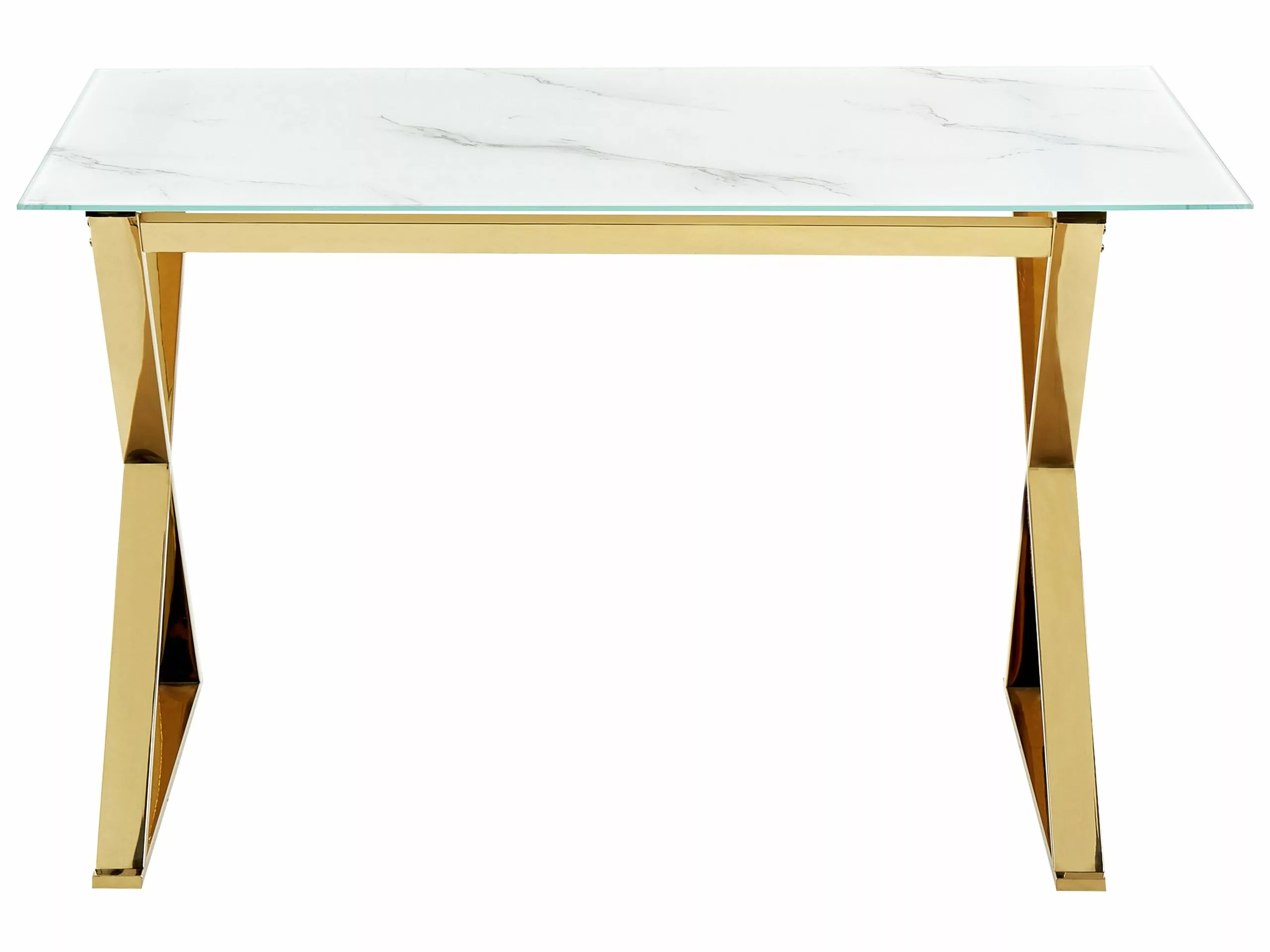 Beliani Mesa De Comedor De Vidrio Templado Blanco/dorado 120 X 70 Cm ATTICA - Imagen 3