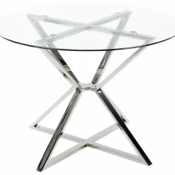 Beliani Mesa De Comedor De Vidrio Templado Transparente/plateado ⌀ 105 Cm BOSCO