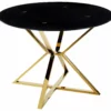 Beliani Mesa De Comedor De Vidrio Templado Negro/dorado ⌀ 105 Cm BOSCO