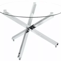 Beliani Mesa De Comedor De Metal Plateado ⌀ 110 Cm BUTLER