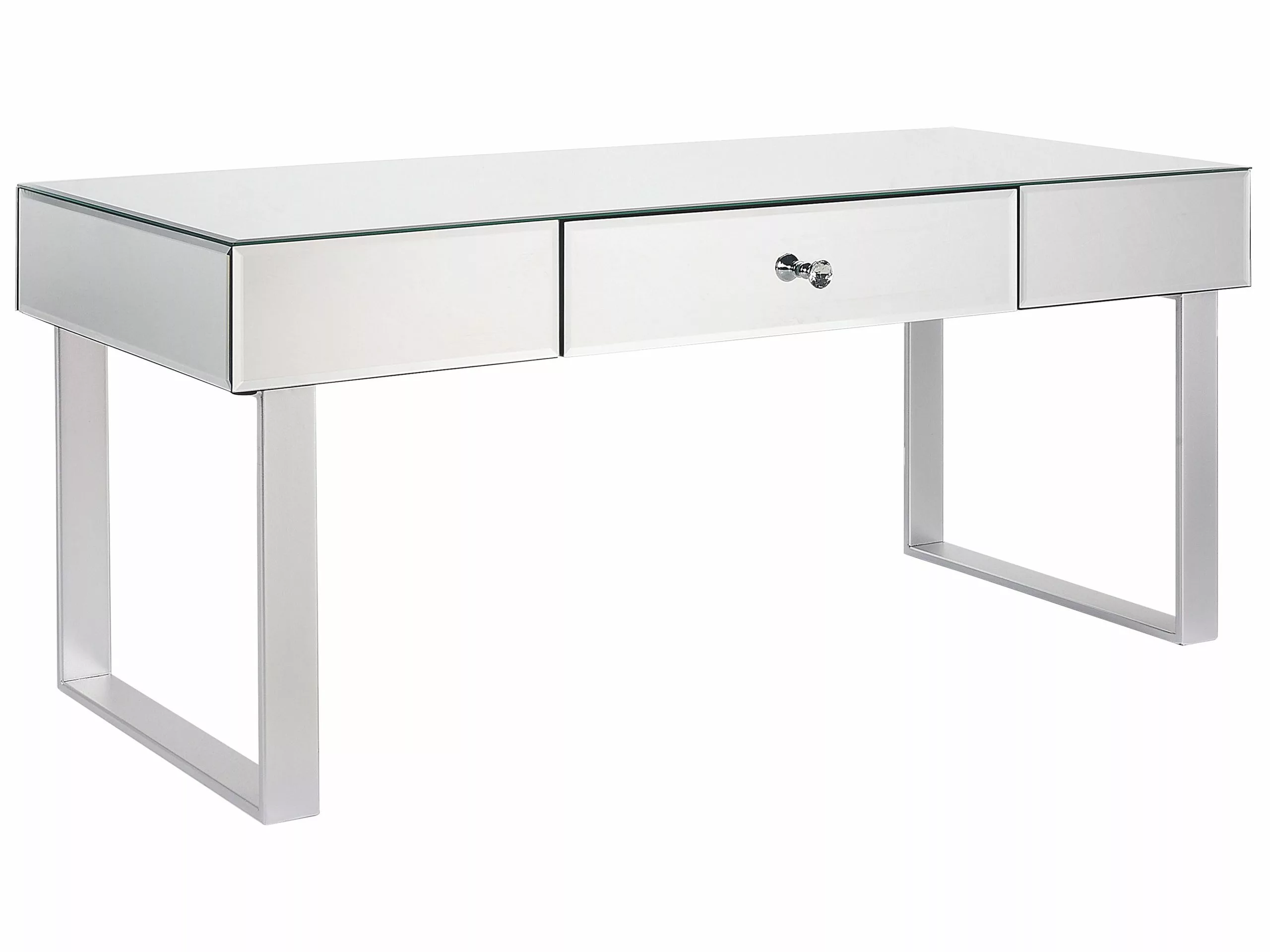 Beliani Mesa De Centro De Vidrio Plateado 110 X 47 Cm NESLE