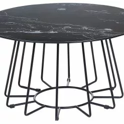 Beliani Mesa De Centro De Vidrio Templado Negro/blanco ø 80 Cm BERNIE