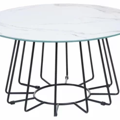 Beliani Mesa De Centro De Vidrio Templado Blanco/negro ø 80 Cm BERNIE