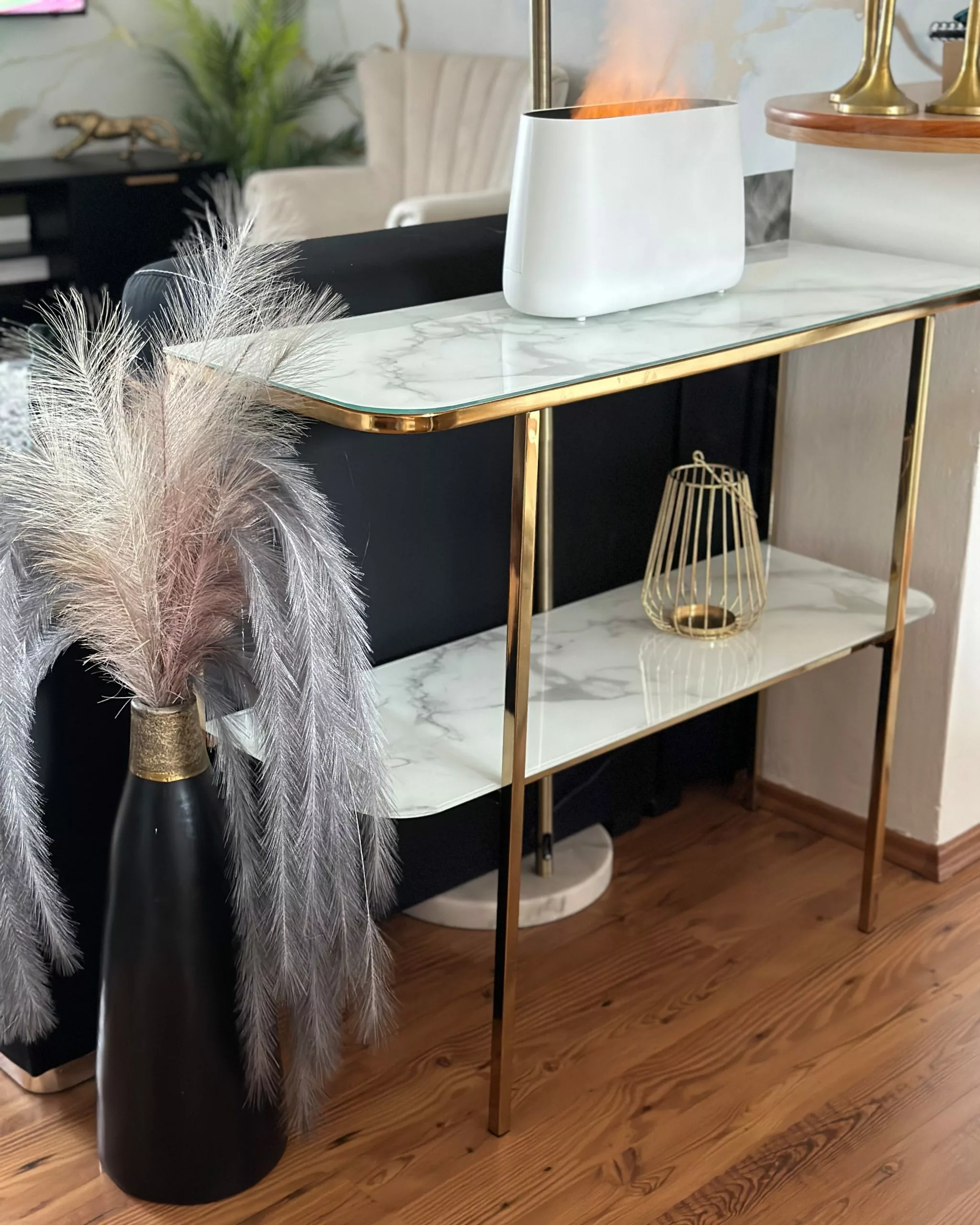 Beliani Consola De Vidrio Templado Blanco/dorado 100 X 35 Cm CALVERT - Imagen 3