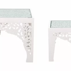 Beliani Conjunto De 2 Mesas Auxiliares Blancas AMADPUR