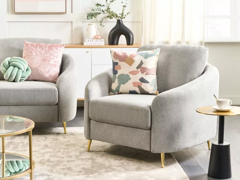 Beliani Sillón De Poliéster Gris Claro/dorado TROSA - Imagen 2