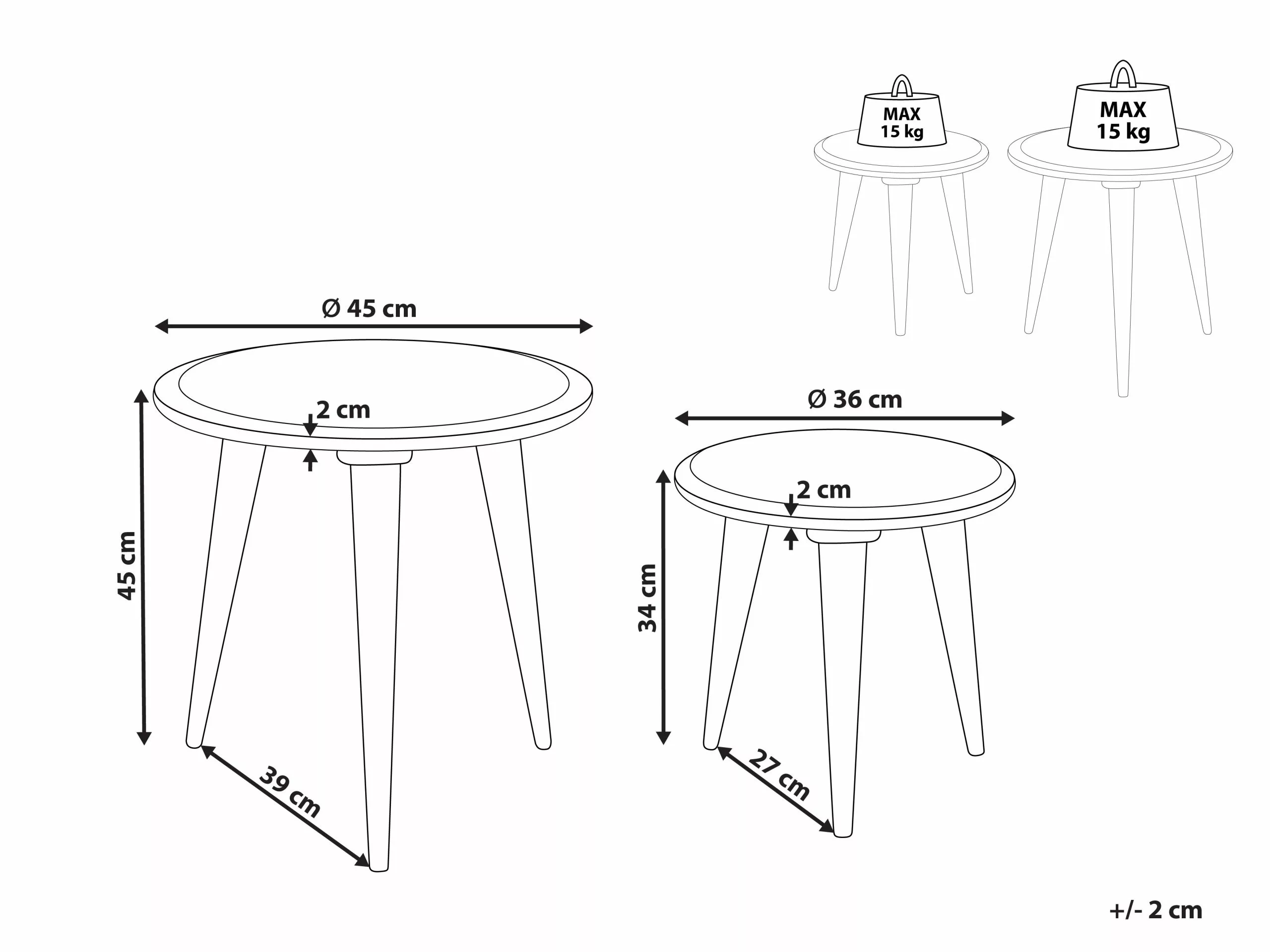 Beliani Conjunto De 2 Mesas De Madera De Mango Blanco Crema CHANDRA - Imagen 8