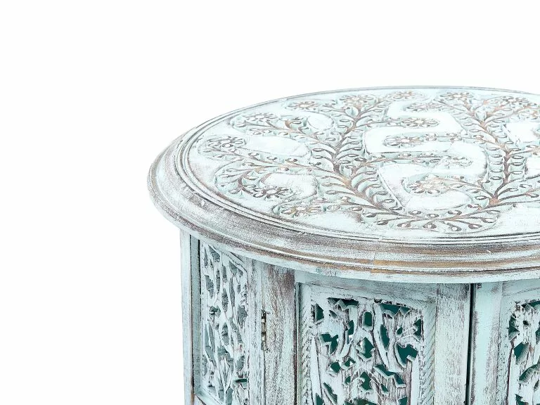 Beliani Mesa Auxiliar De Madera De Mango Azul Claro ⌀ 45 Cm BORAI - Imagen 3