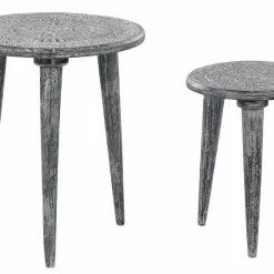 Beliani Conjunto De 2 Mesas De Madera De Mango Gris JATRA