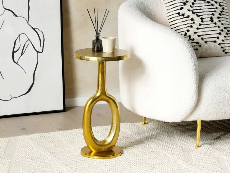 Beliani Mesa Auxiliar De Metal Dorado ⌀ 29 Cm APITI - Imagen 2