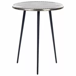 Beliani Mesa Auxiliar De Metal Plateado/negro ⌀ 43 Cm TELFER